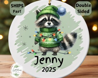 Personalized Merry Raccoon Christmas Ornament ORN106