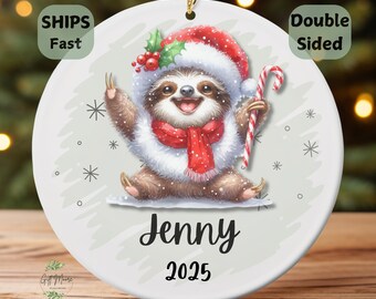 Personalized Christmas Sloth Ornament: Custom Kids Gift ORN064