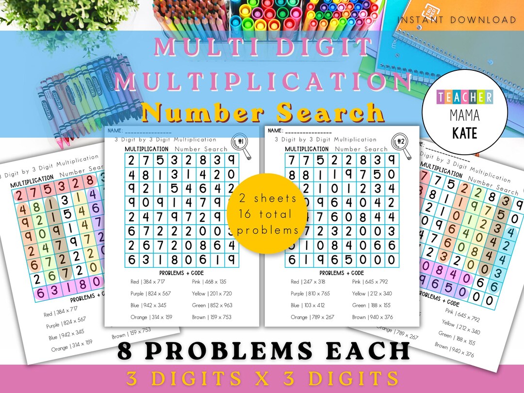 3 Digit Multiplication Number Search | Math Activity (PDF Download) - Etsy