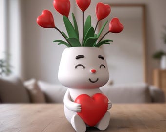 Cute Decorative Vase with Heart - Original Planter - Valentine's Day Gift - Printable STL File - Unique 3D Model