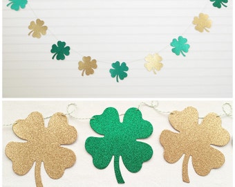 4 Leaf Clover Garland - Glitter 4.75 inch tall - St Patricks Day Shamrock Garland St Patrick's Day Party Banner St Patty Decor four leaf