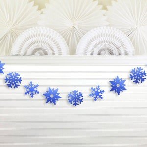 Blue Glitter Snowflake Garland 6 ft Long Winter Party Banner Christmas Snow Glam Holiday 2023 Decorations Glittery Royal Navy Onederland image 1