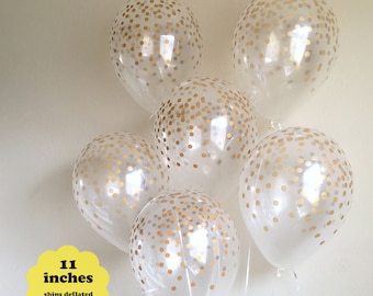 Gold Confetti Balloons Bridal Shower Decorations - 6 pack 11” Latex Balloon - Birthday Party Graduation Bachelorette Gold Party Decorations