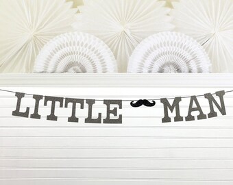 Little Man Banner - 5 Inch Letters -Mr Mustache Theme Party Decoration Black Stache Lil Little Man Birthday Party Sign Mustache Baby Shower