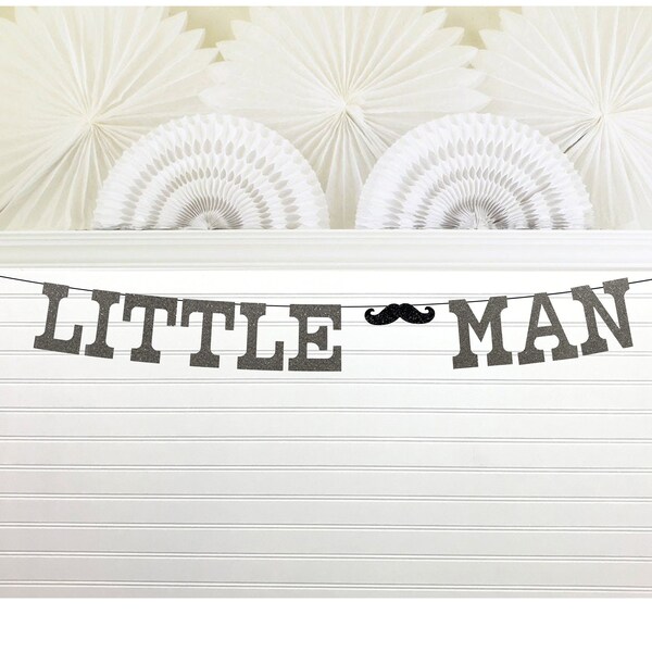 Little Man Banner - 5 Inch Letters -Mr Mustache Theme Party Decoration Black Stache Lil Little Man Birthday Party Sign Mustache Baby Shower