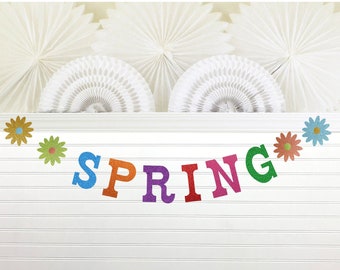 Glitter Spring Banner - 5 inch Letters - Springtime Home Decorations Garland Flower Floral Spring Time Sign Easter Flowers Mantel Decor