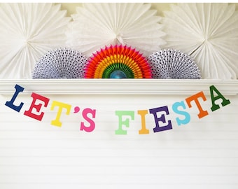 Let's Fiesta Decoration Banner - 5 inch Letters - Fiesta Birthday Party Cinco De Mayo Banner Colorful Mexican Style Taco Party Decorations
