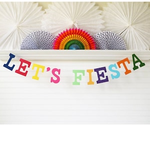 Let&#39;s Fiesta Decoration Banner - 5 inch Letters - Fiesta Birthday Party Cinco De Mayo Banner Colorful Mexican Style Taco Party Decorations