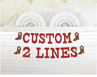 Custom Cowboy Banner - Glitter 5 inch Letters - Western Birthday Party Decorations Cowgirl Boots Personalized Sign Bachelorette Baby Shower