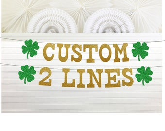St Patricks Day Banner - Glitter 5 inch Letters - Custom 4 Leaf Clover Lucky Birthday Party Decorations Baby Shower St Patty Saint Pat Irish