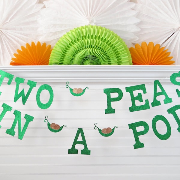 Two Peas In A Pod Twins Banner - Glitter 5 inch Letters - Pea Pod Baby Shower Twin Peas Banner Twin Baby Shower 2 Peas In A Pod Banner Sign