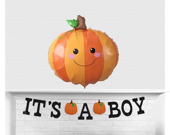 It's A Boy Baby Pumpkin Banner - Glitter 5 inch Letters - Fall Boy Shower Decorations Lil Pumpkin Balloon Orange Little Pumpkin Halloween