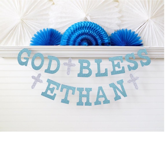 God Bless Banner Glitter 5 inch Letters Baby Christening Banner