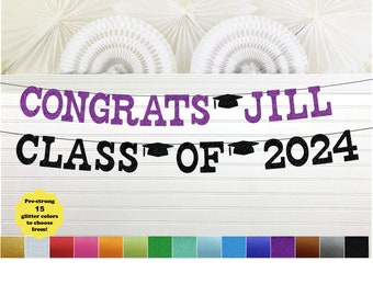 Glitter Congrats Grad Banner - 5 inch Letters - 2024 Custom Graduate Gradation Party Decorations Personalized Grad Sign Class of 2024 Decor