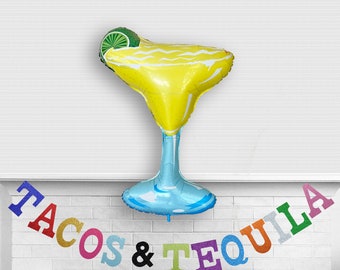 Glitter Fiesta Banner - 5 inch Letter - Tacos and Tequila Banner Fiesta Party Decorations Colorful Birthday Sign Margarita Nash Bash Garland