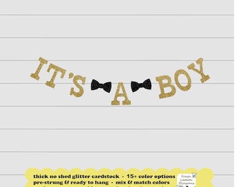 It's a Boy Bow Tie Banner - Glitter 5 Inch Letters - Little Man Baby Shower Decorations