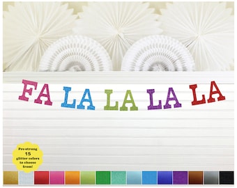 FA LA LA Holiday Banner Colorful Christmas Decorations Glitter 5 inch Letters