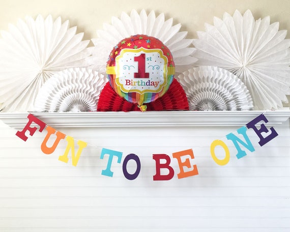 First Birthday Banner & Balloon - 5 inch Letters - 1st Birthday Party Decorations Rainbow Themed Sign Fun To Be One Banner Colorful Boy Girl Il_570xn