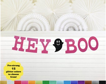 Hey Boo Home Decor Banner Ghost Sign Halloween Party Decorations Glitter 5 inch Letters