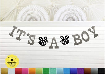 Bee Themed Baby Shower Banner - Glitter 5 Inch Letters - Babee Boy Spring Bumble Bee Decorations Its a Boy Spring Garland Mommy to Bee