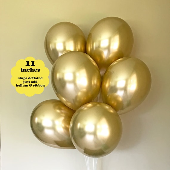 Gold Chrome Balloons - 6 pk 11" - Bridal Shower Baby Birthday Gold Graduation Decor Metallic Gold Bachelorette Party Decorations Engaged BBQ Il_570xn