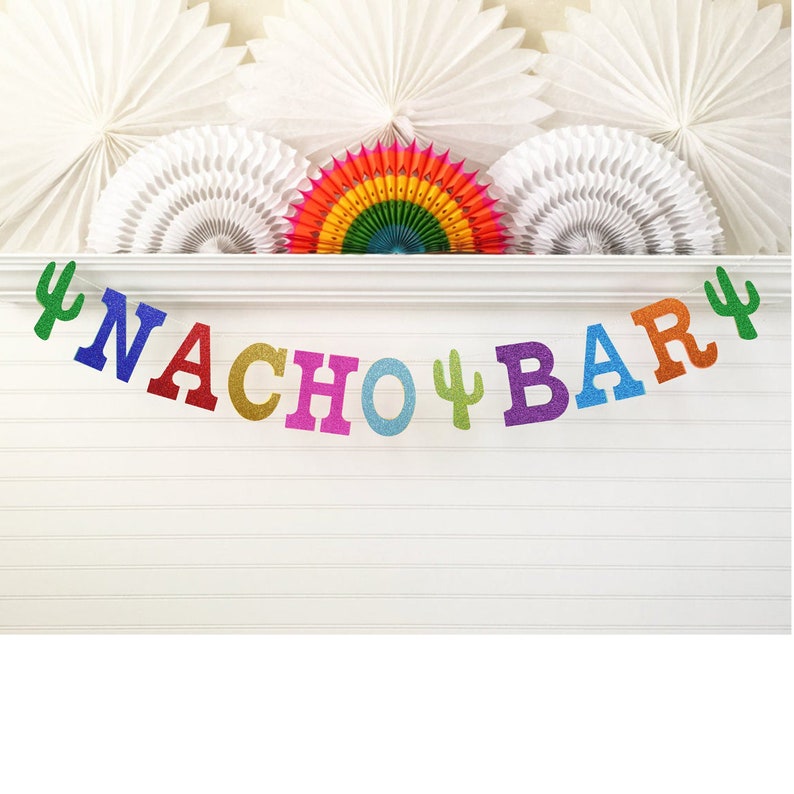 Nacho Bar Banner Glitter 5 inch Letters Fiesta Birthday Banner Sign Colorful Fiesta Themed Party Decoration Taco Party Decor image 10