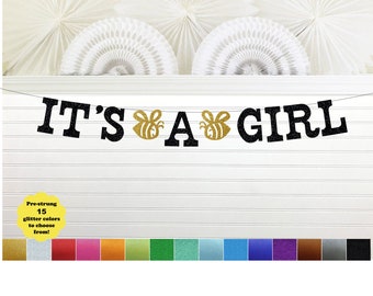 It's a Girl Bee Banner - Glitter 5 Inch Letters - Babee Baby Shower Decorations Spring Its a Girl Garland Mom Mommy Honey Bumble Bee theme