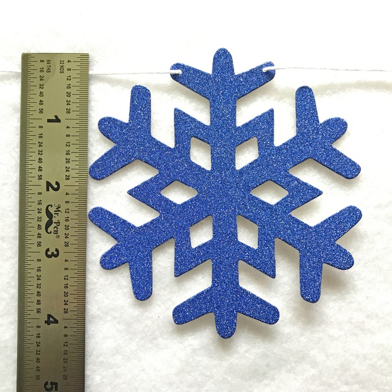Blue Glitter Snowflake Garland 6 ft Long Winter Party Banner Christmas Snow Glam Holiday 2023 Decorations Glittery Royal Navy Onederland image 6