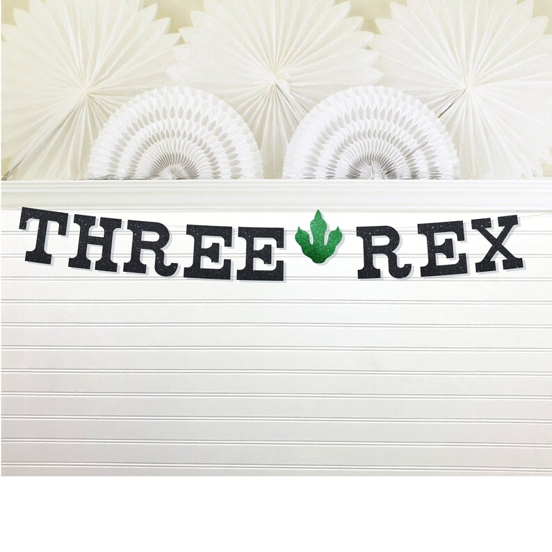 Three Rex Birthday Banner Dinosaur Theme Party Decorations 3rd Birthday 3 Rex Dino Sign Kids Dinosaur Party T Rex Glitter 5 inch Letters