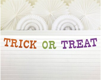 Trick Or Treat Banner - Glitter 5 inch Letters -  Halloween Decorations Haunted House Party Trunk Sign Colorful October Home Decor Garland