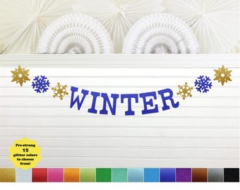 Glitter Winter Banner - Glitter 5 inch Letters - Holiday Decorations Snowflake Garland Christmas Home Decor Snow Sign