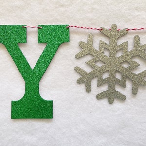 Merry Christmas Banner 5 inch Letters Snowflake Christmas Mantel Decoration Garland Glitter Home Decor Sparkle Holiday Banner Sign Snow image 5