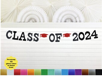 Class of 2024 Banner - Glitter 5 inch Letters - Graduation Banner Grad Party Sign Black 2024 High School College Bound Graduate