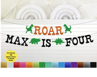 Roar I'm Four Banner - Glitter 5 inch Letters - Custom Dinosaur Birthday Party Decorations 4th Birthday TRex T Rex Dino Sign Jurassic Theme