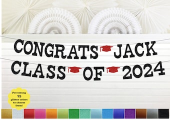 Congrats Grad Glitter Banner - 5 inch Letters - Custom Graduate 2024 Gradation Party Decorations Personalized Graduation Sign Class of 2024