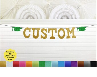 Graduation Banner - Glitter 5 inch Letters - Custom 2024 Grad Party Decorations High School Colors College Senior Photos Prop Sign Garland