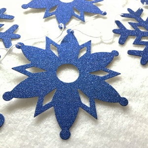 Blue Glitter Snowflake Garland 6 ft Long Winter Party Banner Christmas Snow Glam Holiday 2023 Decorations Glittery Royal Navy Onederland image 4