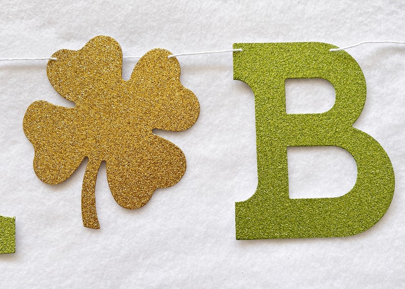 It's a Boy 4 leaf Clover Banner Glitter 5 Inch Letters St Patrick Day Baby Shower March Decorations Its a Boy Spring Garland Shamrock image 5