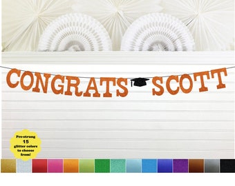 Custom Grad Banner - Glitter 5 inch Letters - Congrats Graduation Sign Garland 2024 Party Decorations Custom Name Congratulations Senior