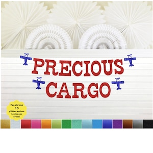 Precious Cargo Banner - Glitter 5 inch Letters - Airplane Baby Shower Decorations Airplane Plane Baby Shower Garland Vintage Traveler Sign