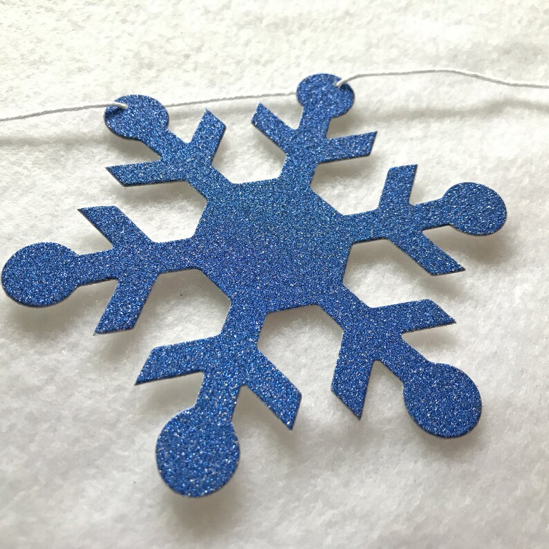 Blue Glitter Snowflake Garland 6 ft Long Winter Party Banner Christmas Snow Glam Holiday 2023 Decorations Glittery Royal Navy Onederland image 10