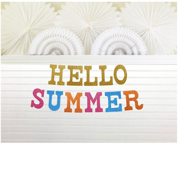 thumbnail image 2 of Hello Summer Banner Glitter Beach Patterns Colorful Pool Party Bunting Garland Rainbow Sign Birthday Decorations Supplies Indoor Outdoor Mantle Firep 2 of 9