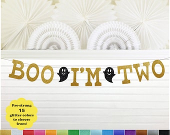 Boo I'm Two Birthday Banner Ghost 2nd Happy Booday Halloween Glitter 5 inch Letters