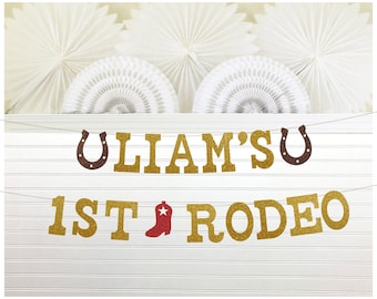 Custom Rodeo Banner - Glitter 5 inch tall - ANY AGE Western 1st Birthday Sign Lil Cowboy Theme Boot Horseshoe First Rodeo Party Decor Farm