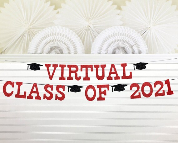 Virtual Graduation Glitter Banner 5 Inch Letters Graduate 2021 Garland Online Gradation Party Decorations Sign Class