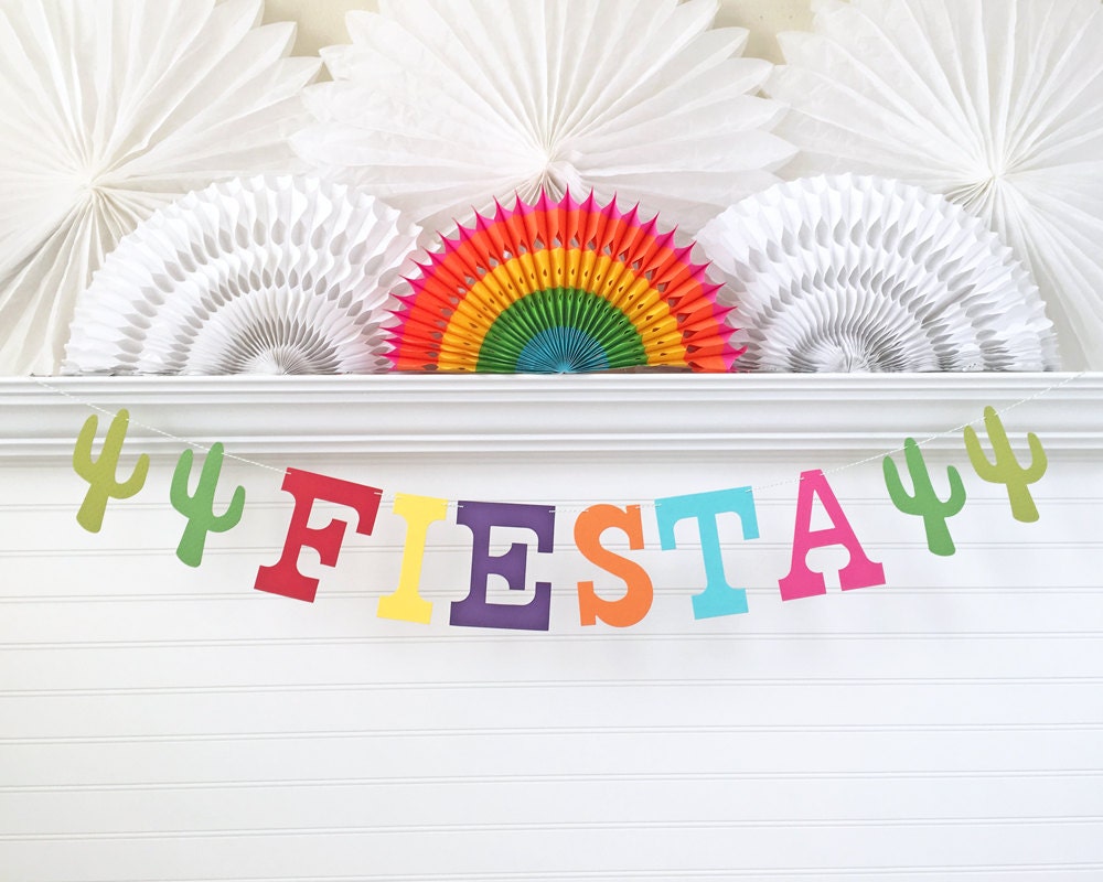 Fiesta Party Banner 5 inch Letters with Cactus Fiesta | Etsy