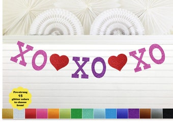 XOXOXO Valentine Banner - Glitter 5 inch Letters - Valentine's Day Decor Love Garland XO Sign Heart Decorations Valentines Hugs Kisses