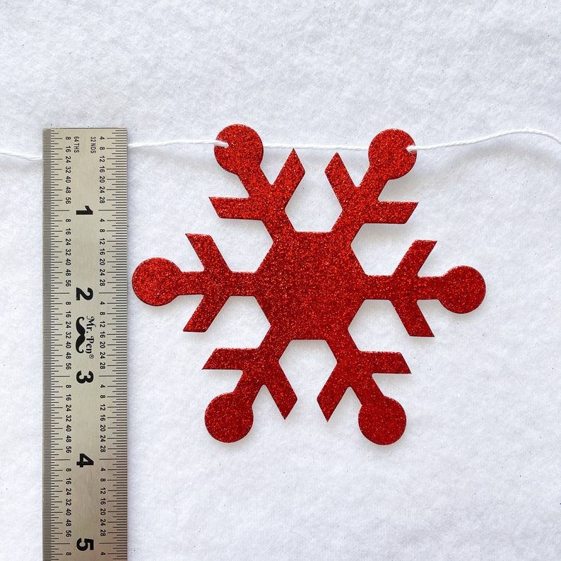 Snowflake Banner Glitter 4 inch Farmhouse Christmas Decorations Winter Party Garland Holiday Decor Red Snow Large Glitter Snowflakes image 5