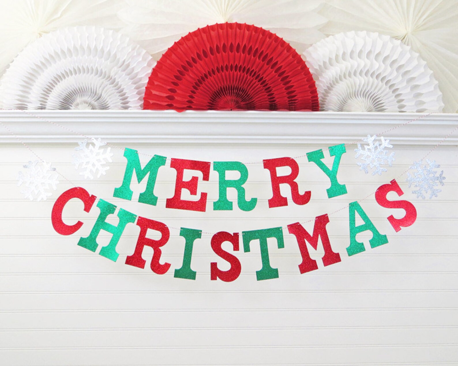 Merry Christmas Banner 5 inch Letters with Snowflakes Etsy