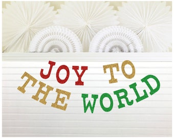 Joy To The World Banner Glitter 5 inch Letters - Christmas Garland Holiday Sign Xmas Tree Decor Religious Sparkle Gold Party Decorations